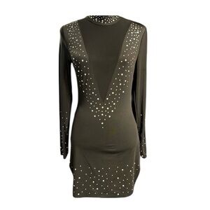 🖤🖤LIKE NEW-SEXY BLACK DRESS WITH LOW V SHEER FRONT WITH RHINESTONES SZ S🖤🖤